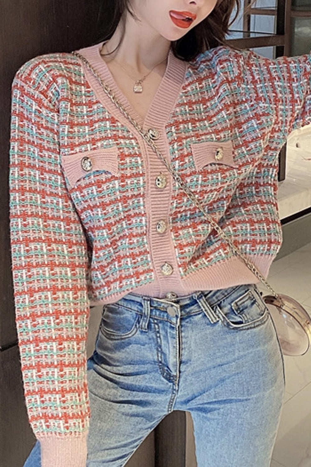 Women Stretchable Long Sleeve Elegant V-Neck Warm Cardigan