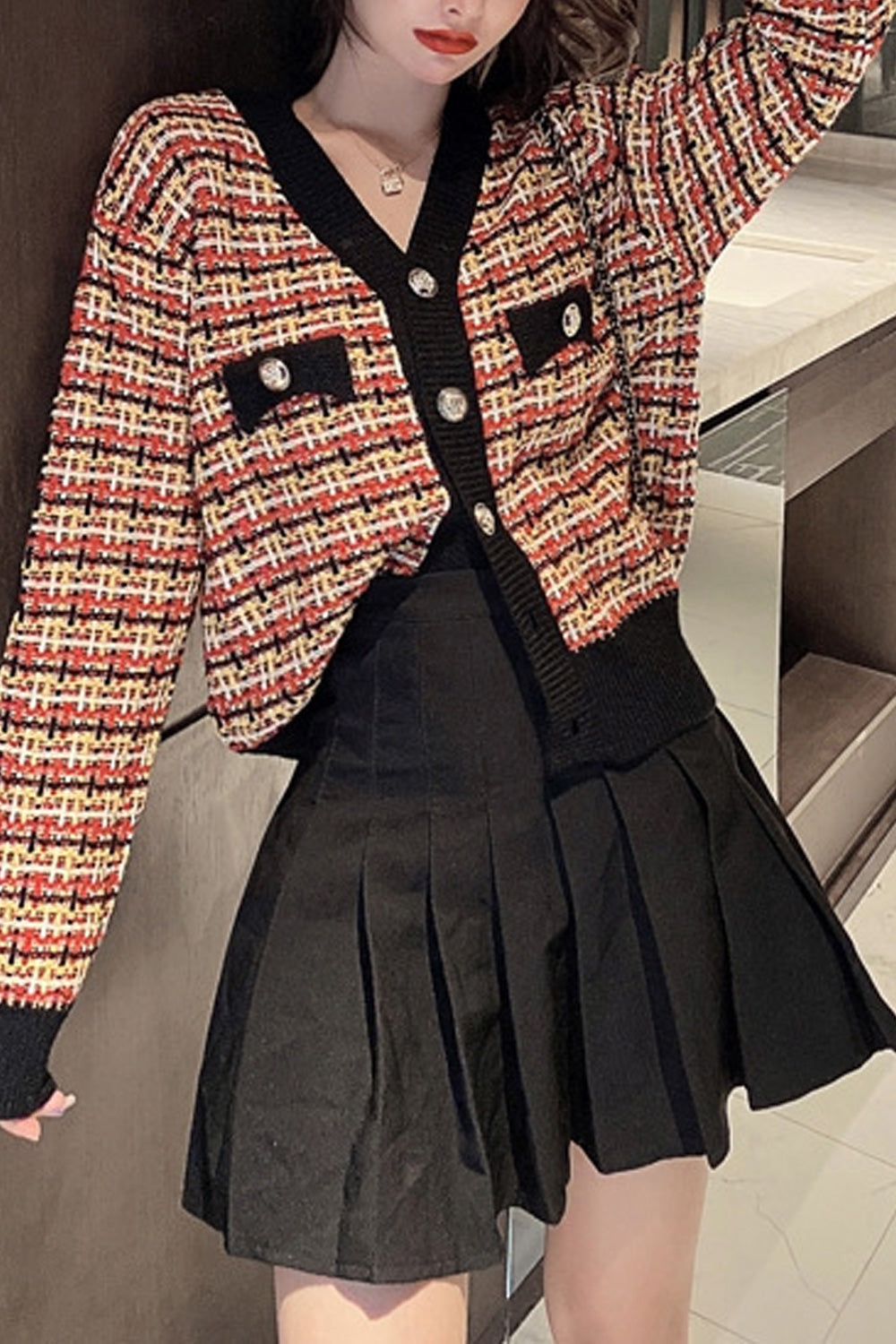 Women Stretchable Long Sleeve Elegant V-Neck Warm Cardigan