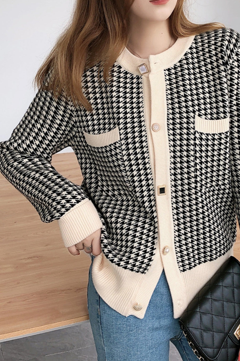 Women Long Sleeve Easy Round Neck Breathable Pretty Cardigan