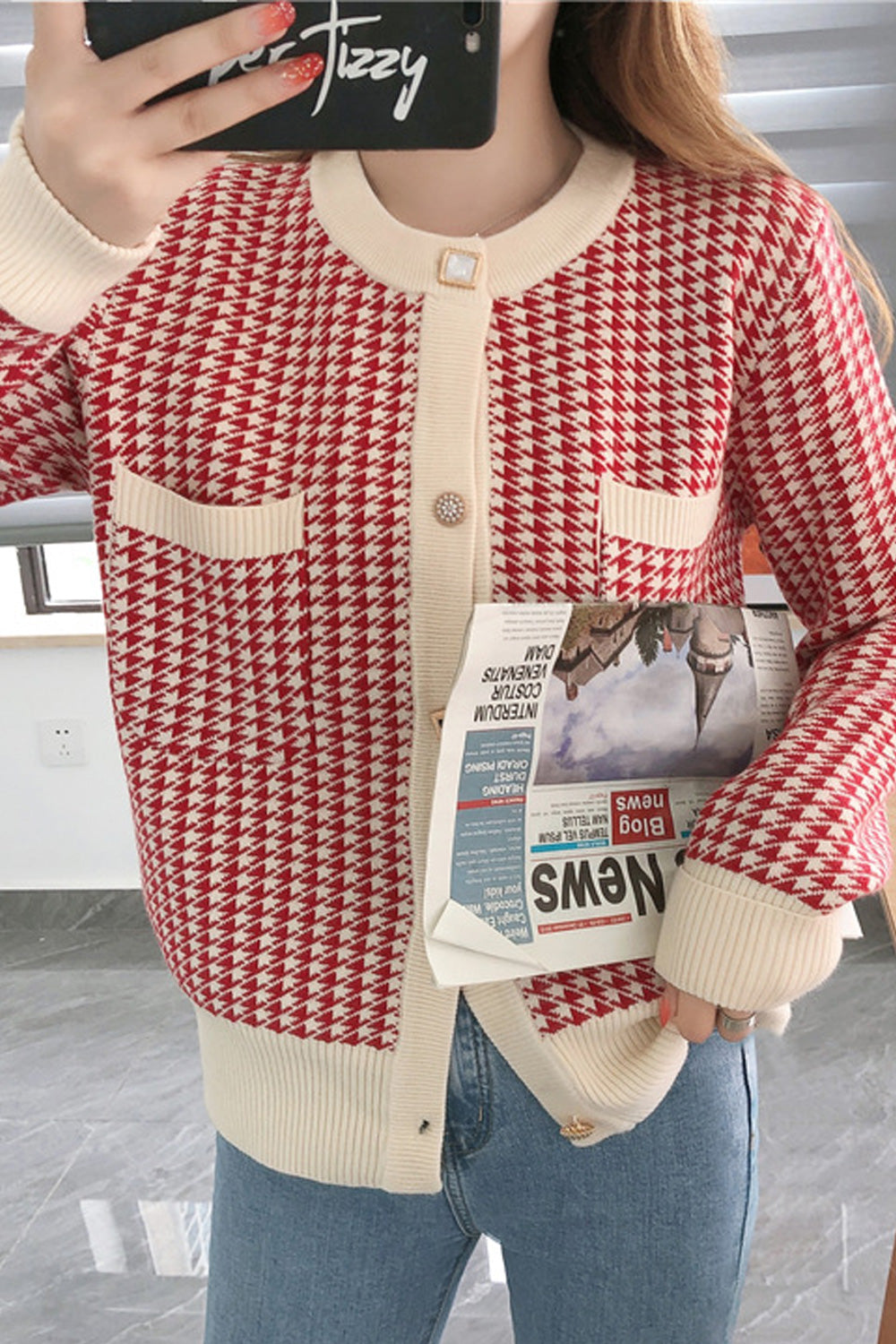 Women Long Sleeve Easy Round Neck Breathable Pretty Cardigan