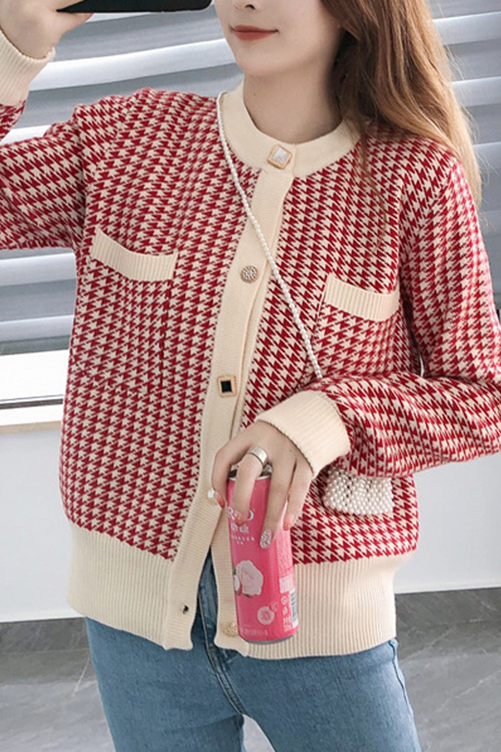Women Long Sleeve Easy Round Neck Breathable Pretty Cardigan