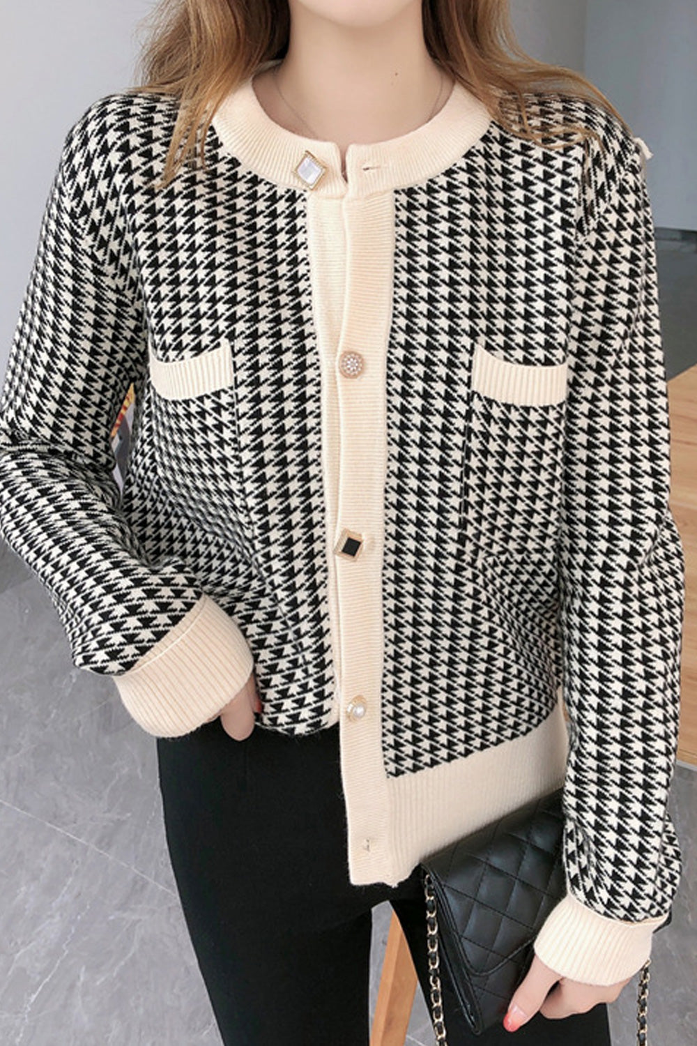 Women Long Sleeve Easy Round Neck Breathable Pretty Cardigan