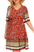 Women Plus Knee Length Comfortable Short Sleeve Printed Style Lovely Summer Dress