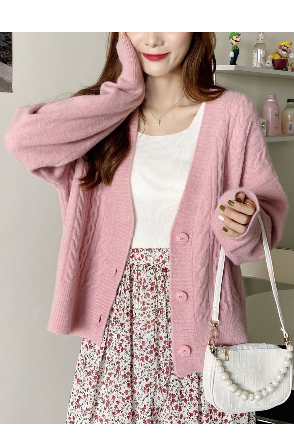 Women Solid Pattern Cozy Knitted Button Down Thick Cardigan