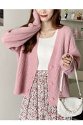 Women Solid Pattern Cozy Knitted Button Down Thick Cardigan