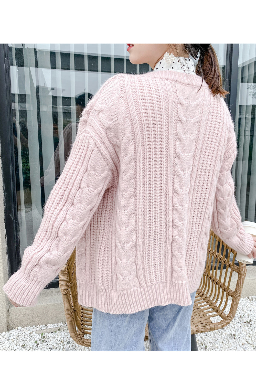 Women Round Neck Knitted Thick Warm Elegant Cardigan