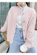 Women Round Neck Knitted Thick Warm Elegant Cardigan