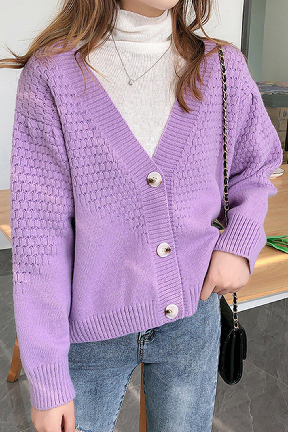 Women Convenient Button Down Stylish Solid Colored Thick Cardigan