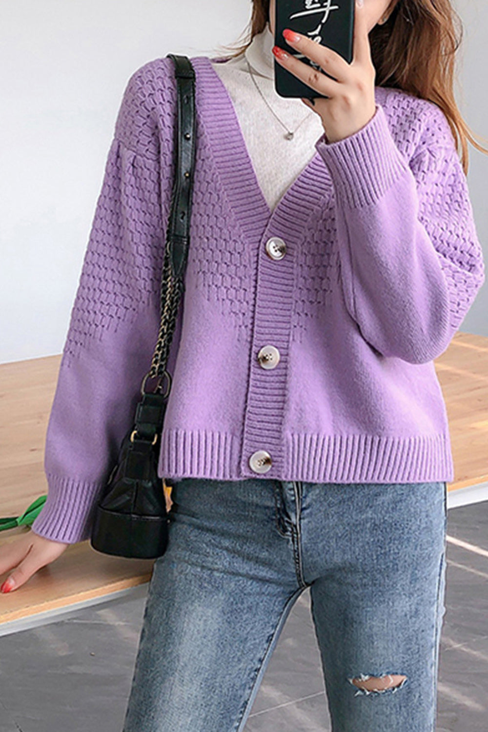 Women Convenient Button Down Stylish Solid Colored Thick Cardigan