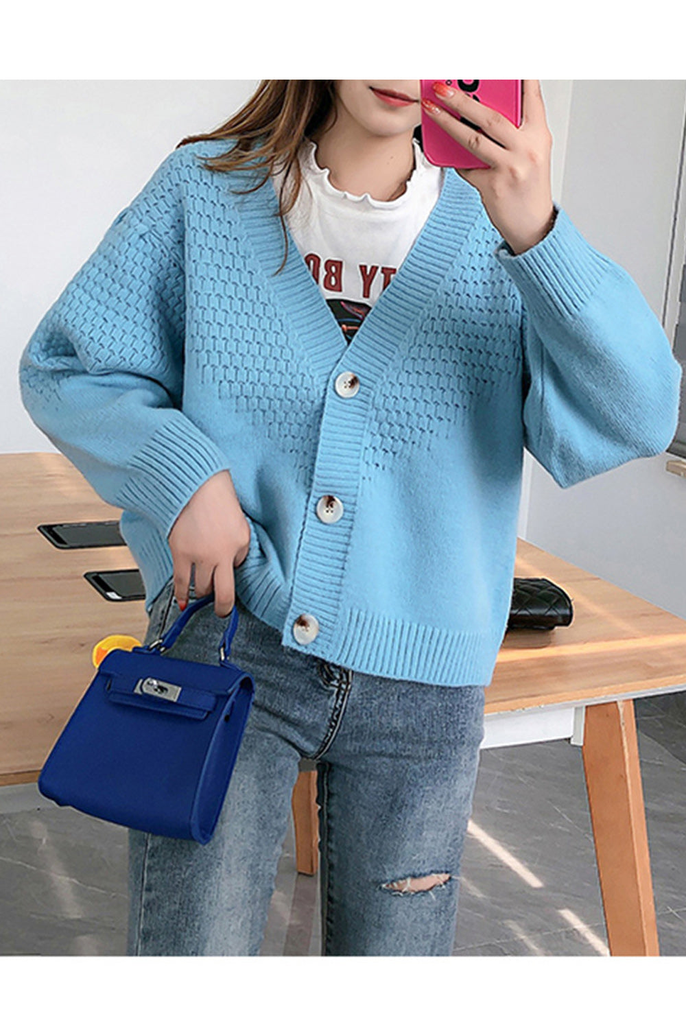 Women Convenient Button Down Stylish Solid Colored Thick Cardigan