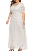Women Plus Pretty Hollow Lace Long Length Short Sleeve Summer Dress
