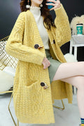 Women Mid Length Solid Colored Thick Long Sleeve Warm Comfy Cardigan