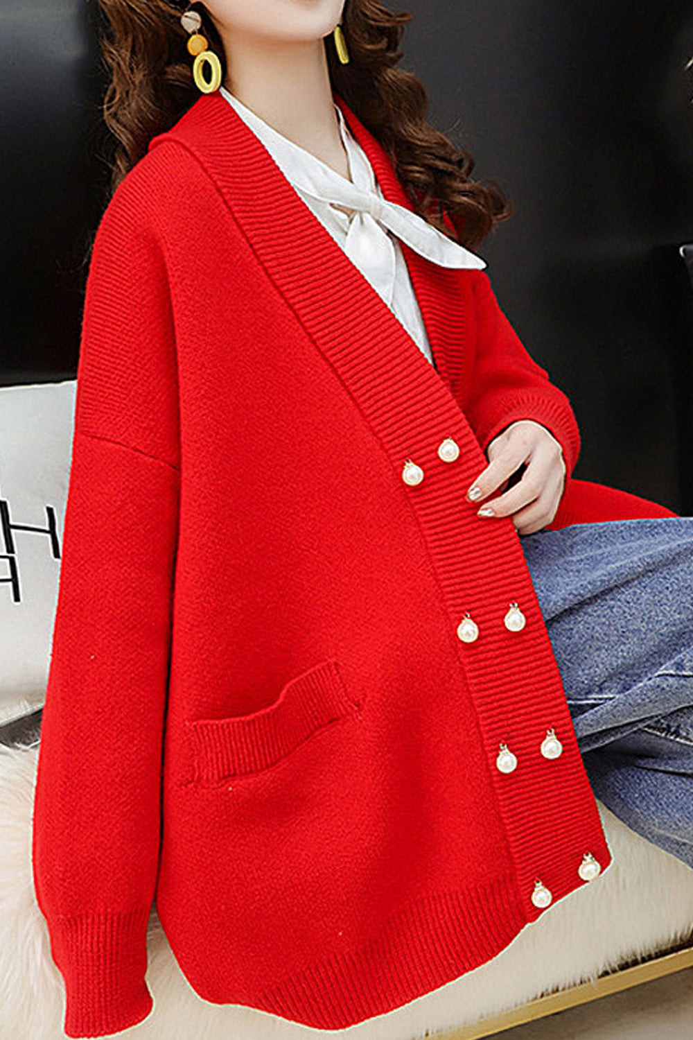 Women Stretchable Material Solid Pattern Classy Warm Cardigan