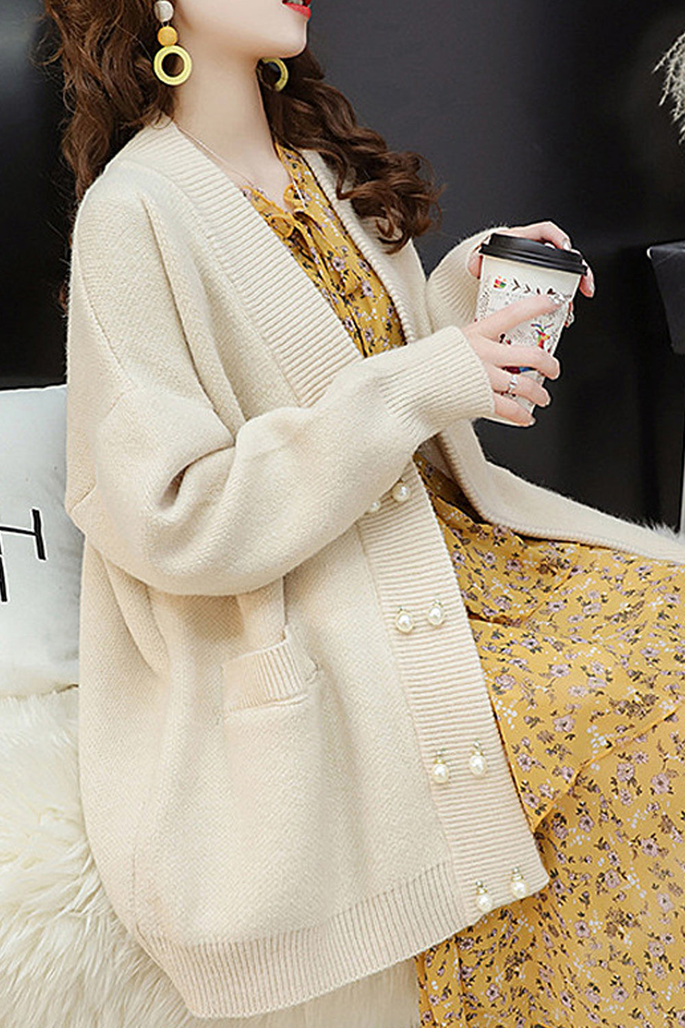 Women Stretchable Material Solid Pattern Classy Warm Cardigan