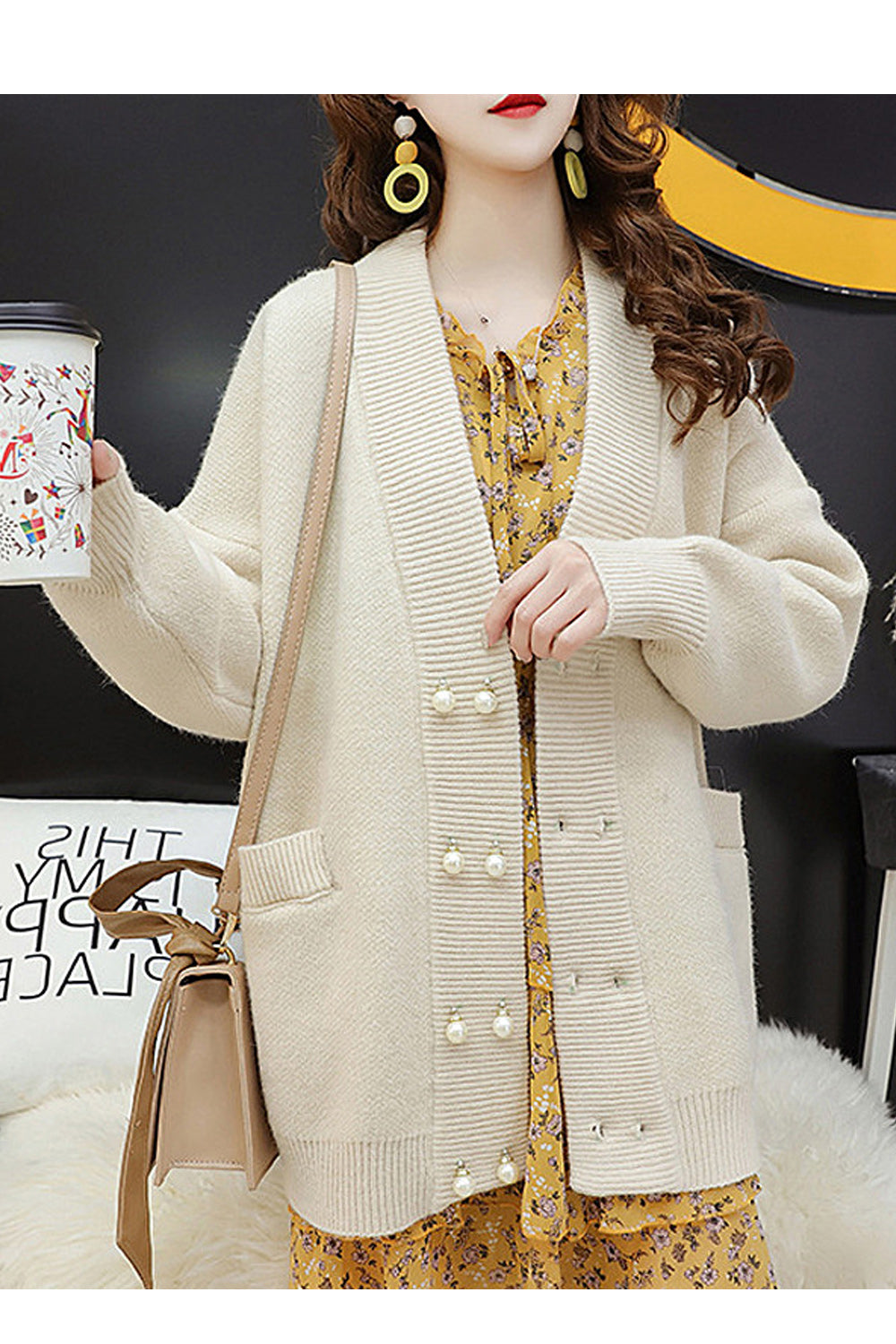 Women Stretchable Material Solid Pattern Classy Warm Cardigan