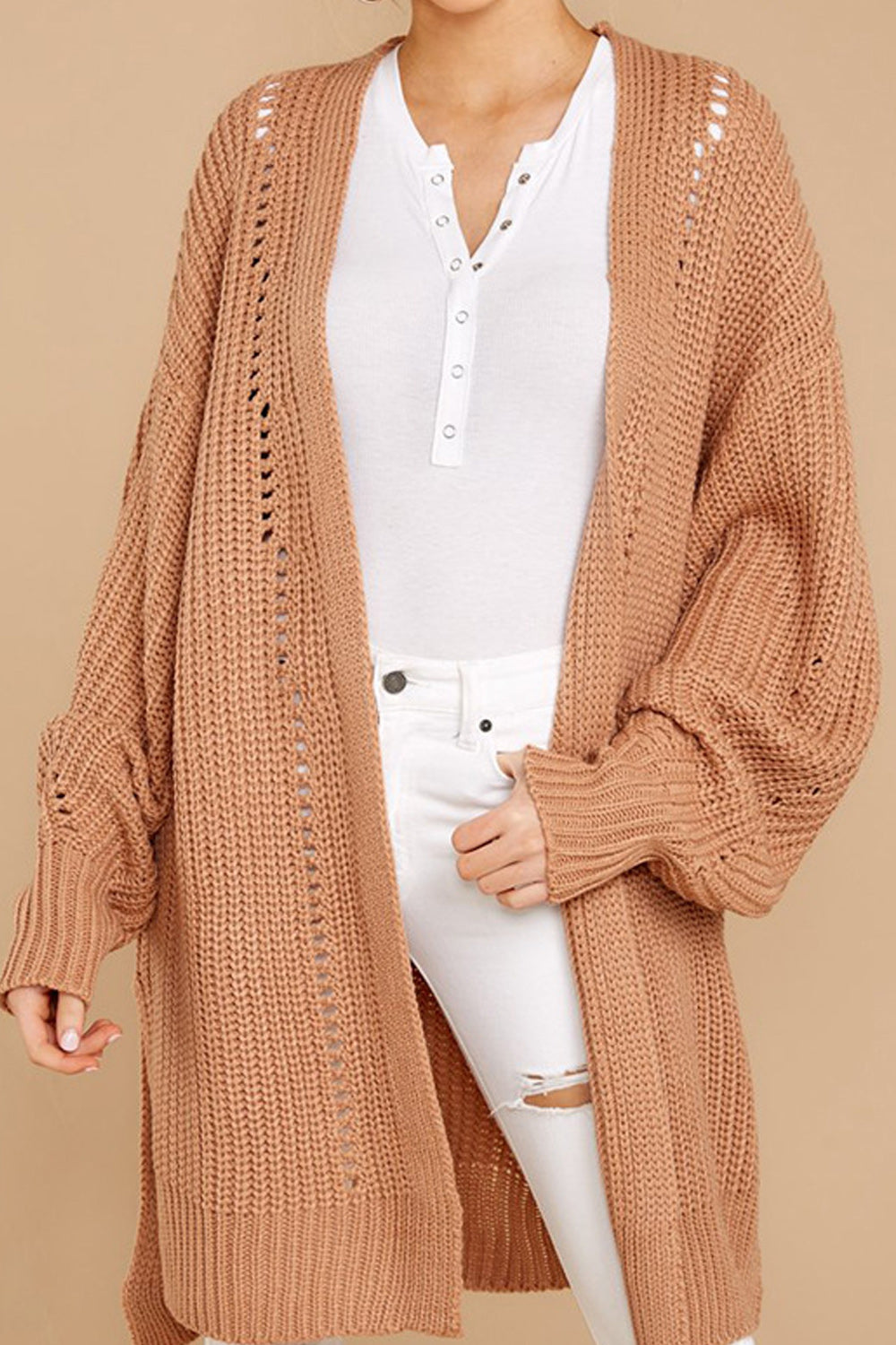 Women Stretchable Loose Long Sleeve Solid Colored Trendy Cardigan