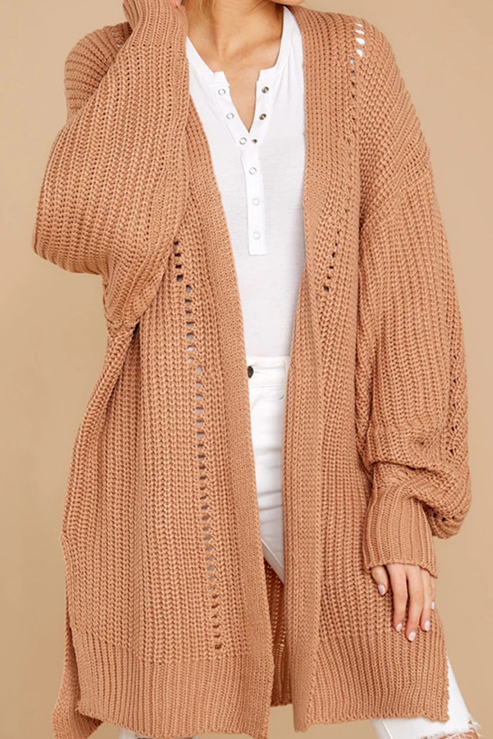 Women Stretchable Loose Long Sleeve Solid Colored Trendy Cardigan
