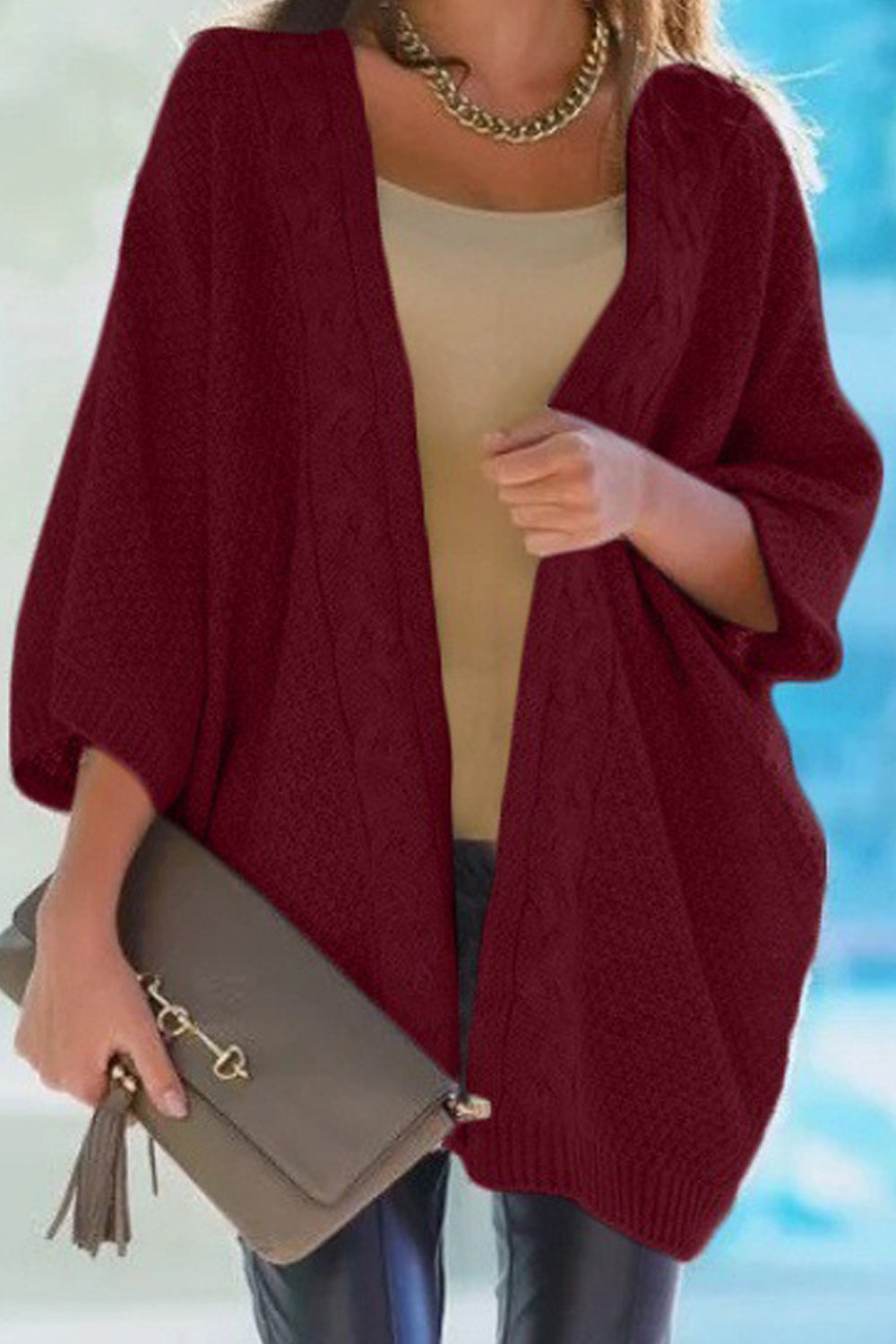 Women Solid Pattern Thick Loose Breathable Pretty Winter Cardigan