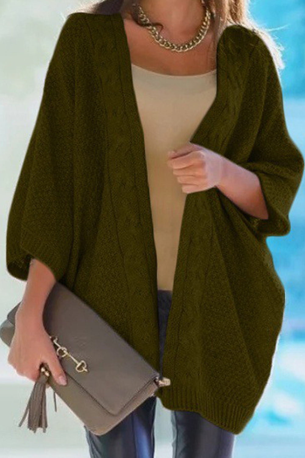 Women Solid Pattern Thick Loose Breathable Pretty Winter Cardigan