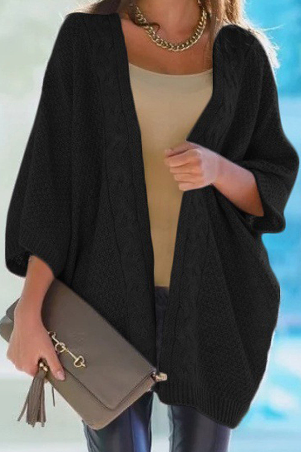 Women Solid Pattern Thick Loose Breathable Pretty Winter Cardigan