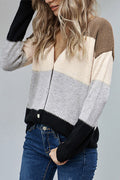 Women Contrast V-Neck Button Down Thick & Warm Cardigan
