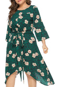 Women Plus Pretty Flower Printed Splendid Long Sleeve Easy Round Neck Fashion Dress
