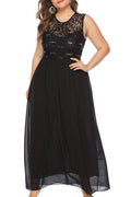 Women Plus Sleeveless Style Long Thin Length Chiffon Hollow Style Breathable Dress