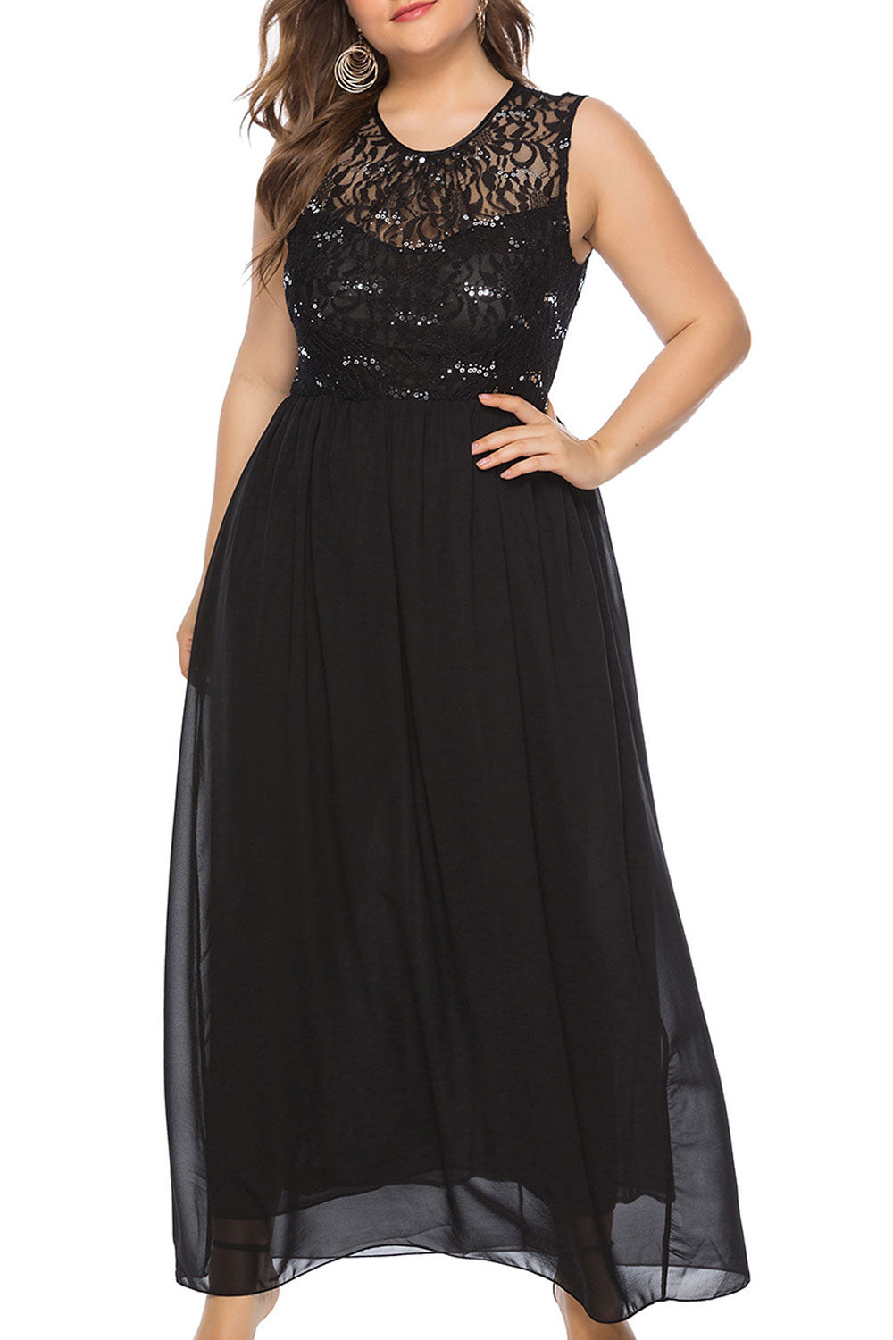 Women Plus Sleeveless Style Long Thin Length Chiffon Hollow Style Breathable Dress