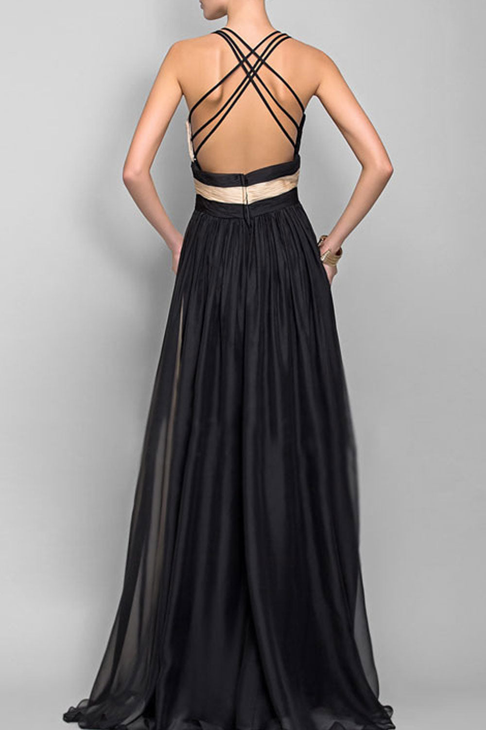 Women Thin Long Length Deep V-Neck Sleeveless Style Solid Colored Pretty Dress