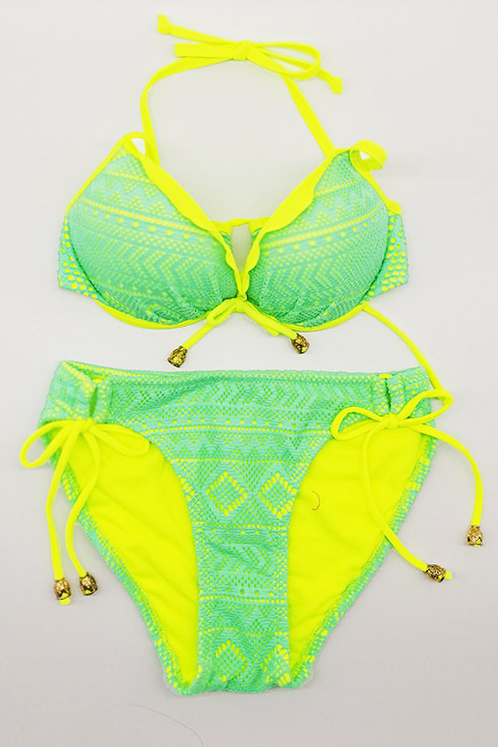 Women Beautiful Solid Colored Two Piece Adjustable Strap Stretchy Swimwear Set