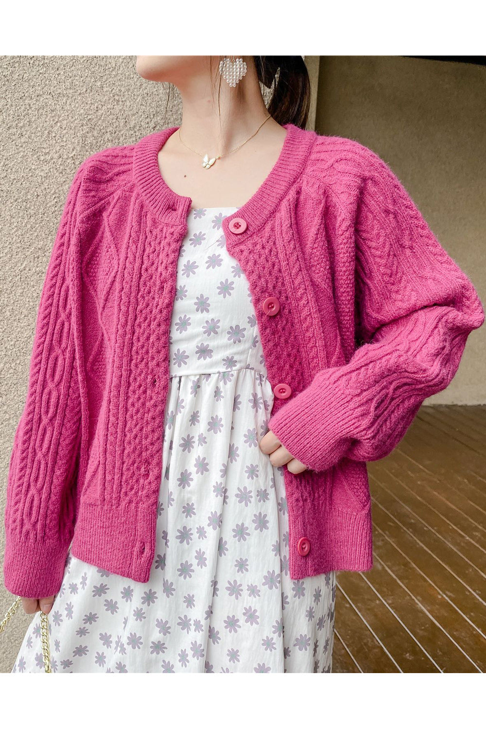 Women Lovely Solid Pattern Breathable Round Neck Splendid Warm Cardigan