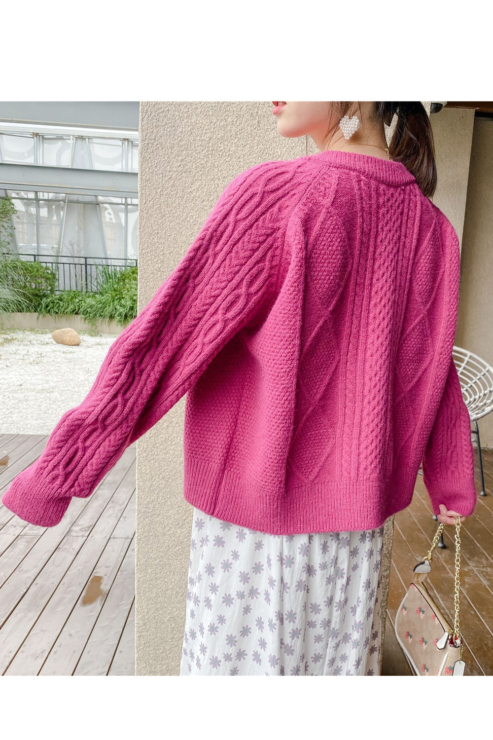 Women Lovely Solid Pattern Breathable Round Neck Splendid Warm Cardigan