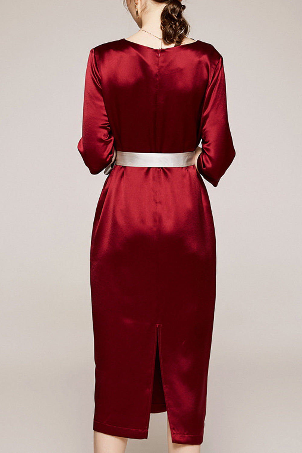 Women Smooth Solid Colored Elbow Sleeve Mid Length Fashionable Dress