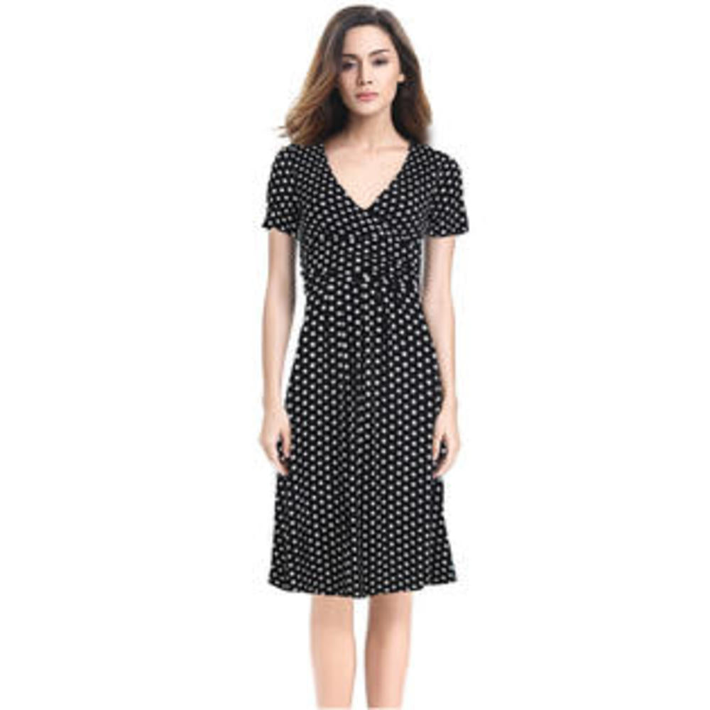 Women Polka Dot Print Above Knee Slim V-Neck Dress