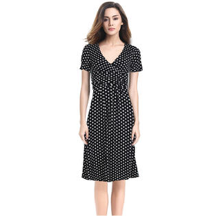Women Polka Dot Print Above Knee Slim V-Neck Dress