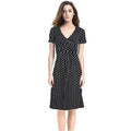 Women Polka Dot Print Above Knee Slim V-Neck Dress