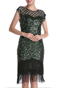 Women Mid Length Hollow Style Sequins Attached Shiny Party Dress