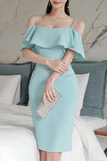 Women Soft Solid Colored Strap Shoulder Slim Fit Tremendous Dress