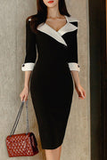 Women Collar Neck Long Sleeve Slim Fit Classy Soft Solid Colored Pretty Dress