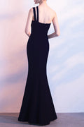 Women Elegant Solid Colored One Shoulder slit Hem Long Length Modern Evening Party Dress