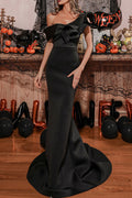 Women Magnificent Solid Colored Off-Neck Slim Fit Long Length Classy Evening Party Dress