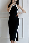 Women Sleeveless Summer Ventilated Round Neck Amazing Slim Fit Solid Colored Modern Dress
