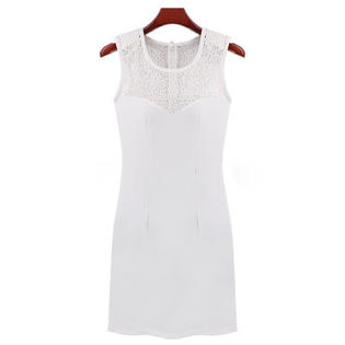 Women's Round Neck Lace Back Zipper Dress White