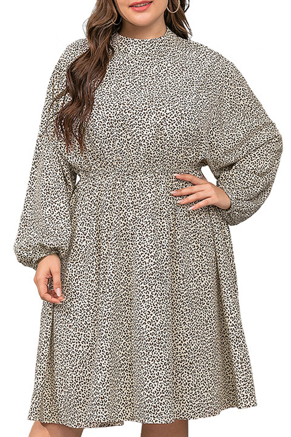 Women Plus Polka Dotted Long Sleeve Mid Length Trendy Dress