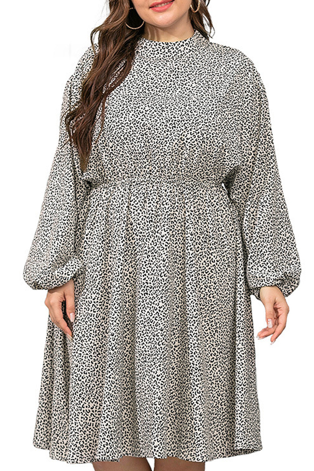 Women Plus Polka Dotted Long Sleeve Mid Length Trendy Dress