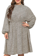 Women Plus Polka Dotted Long Sleeve Mid Length Trendy Dress