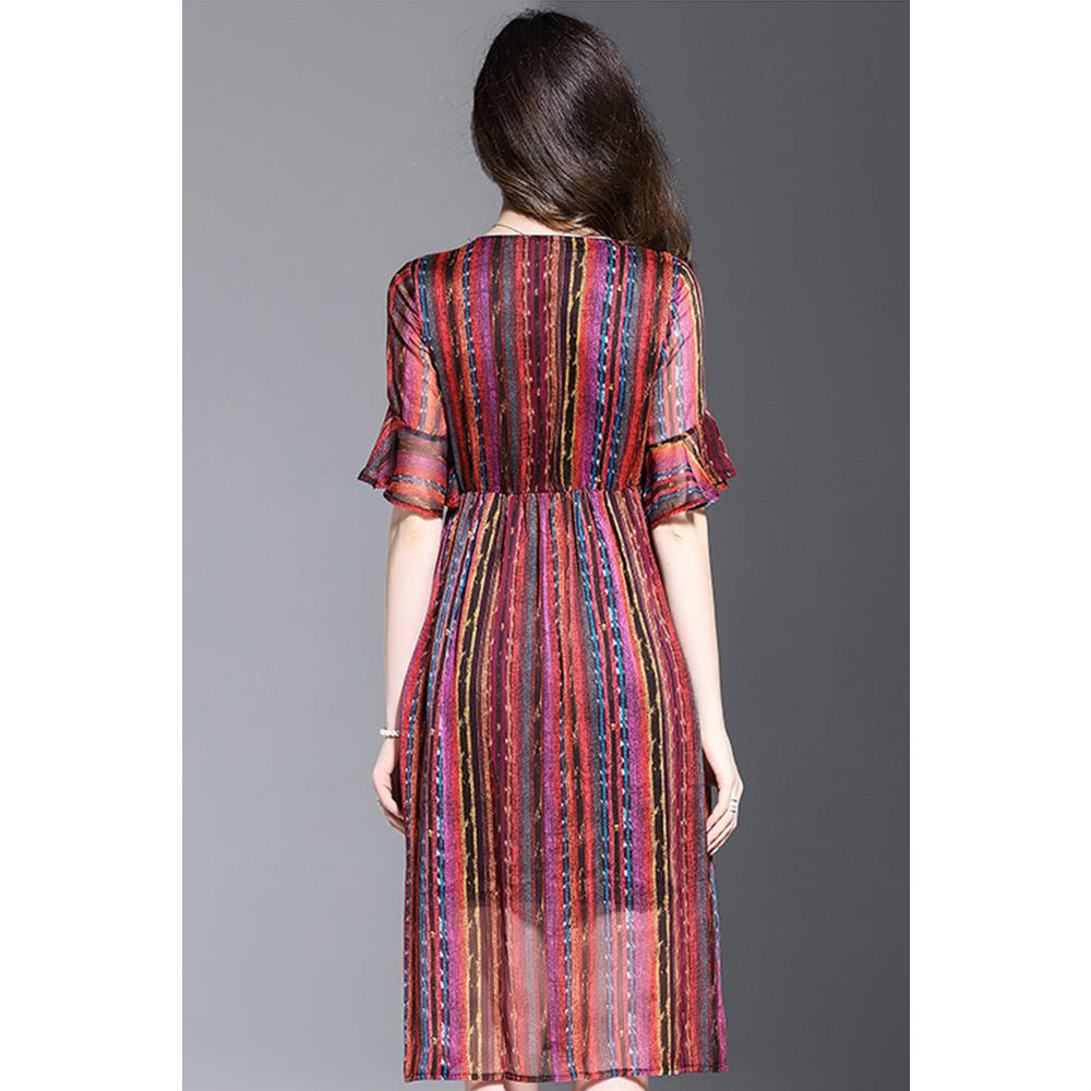Women Short Sleeve Chiffon Sheath Dress