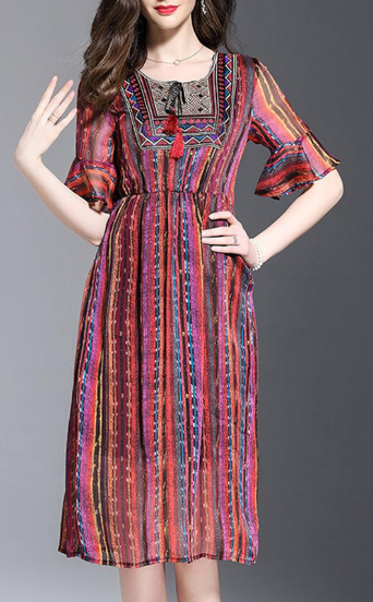 Women Short Sleeve Chiffon Sheath Dress