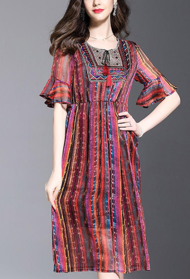 Women Short Sleeve Chiffon Sheath Dress