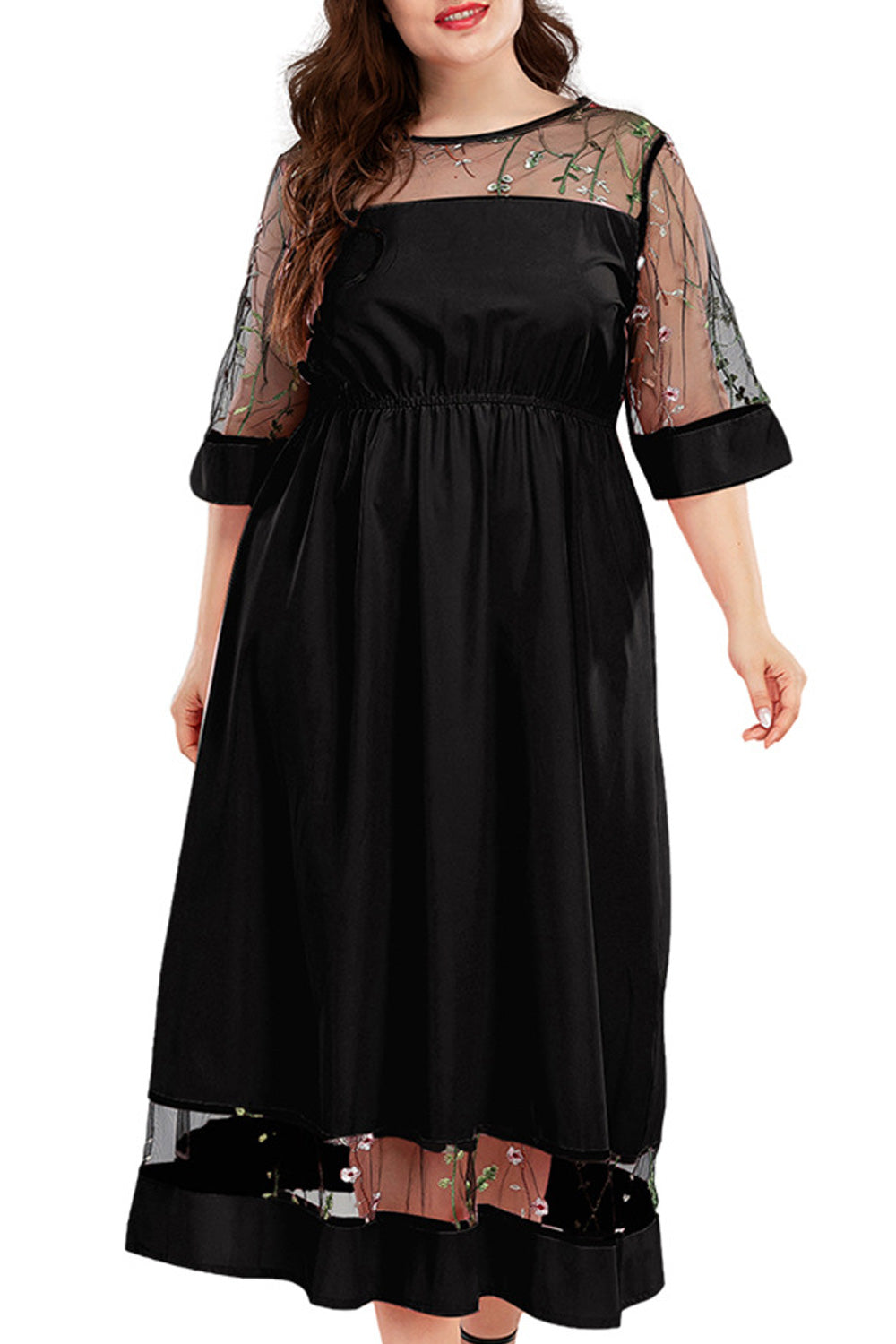 Women Plus Long Length Half Sleeve Round Neck Solid Colored Beautiful Thin Dress